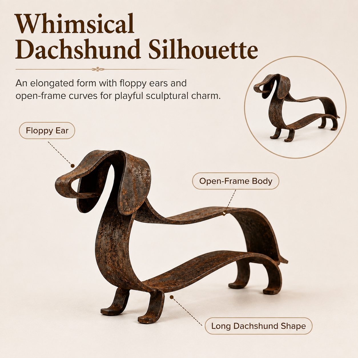 Rustic Dachshund Metal Sculpture