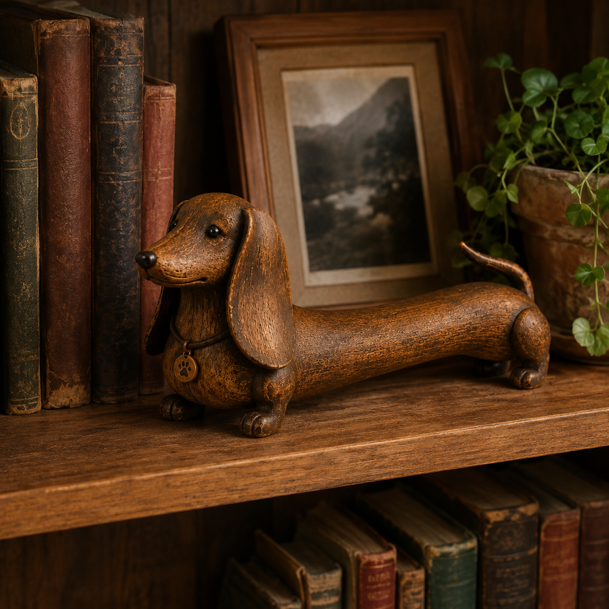 🐾Vintage Dachshund Figurine Rustic Wooden Dog Statue Decor for Dog Lovers