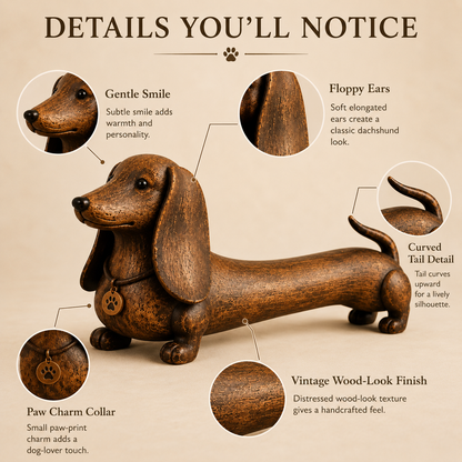 🐾Vintage Dachshund Figurine Rustic Wooden Dog Statue Decor for Dog Lovers
