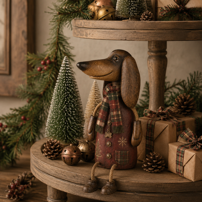 🏡Vintage Christmas Dachshund Shelf Sitter