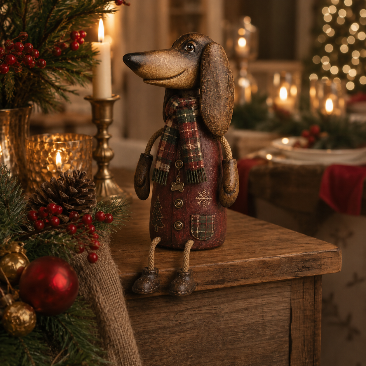 🏡Vintage Christmas Dachshund Shelf Sitter
