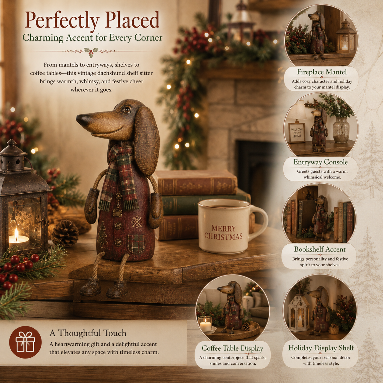 🏡Vintage Christmas Dachshund Shelf Sitter