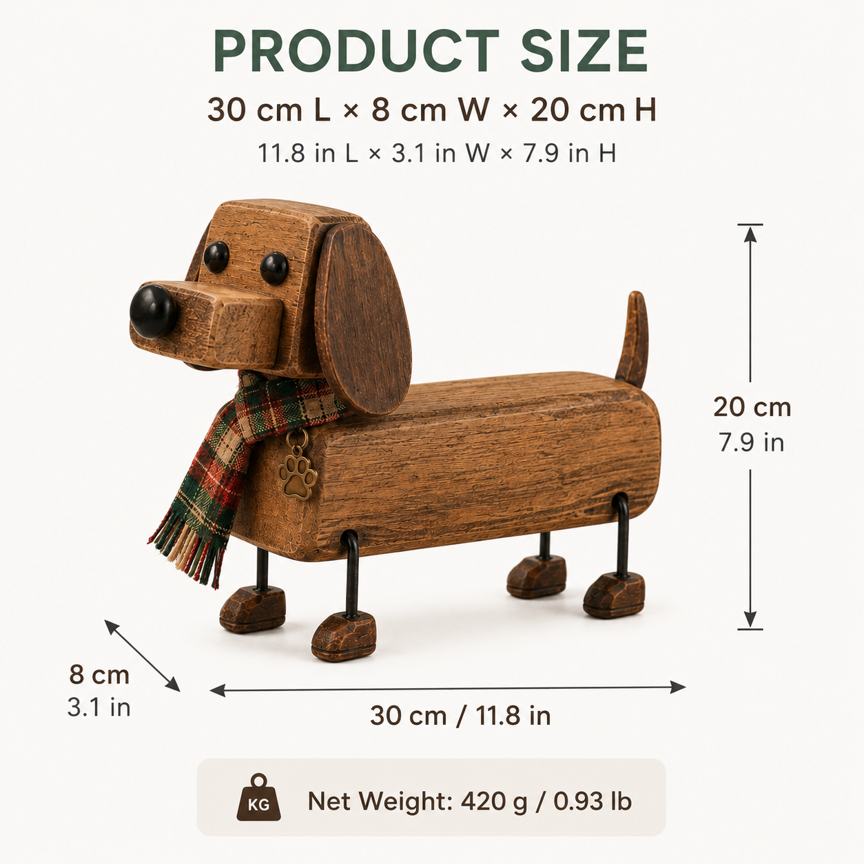 ✨Rustic Wooden Christmas Dachshund Figurine