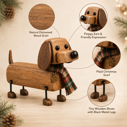 ✨Rustic Wooden Christmas Dachshund Figurine