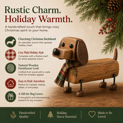 ✨Rustic Wooden Christmas Dachshund Figurine
