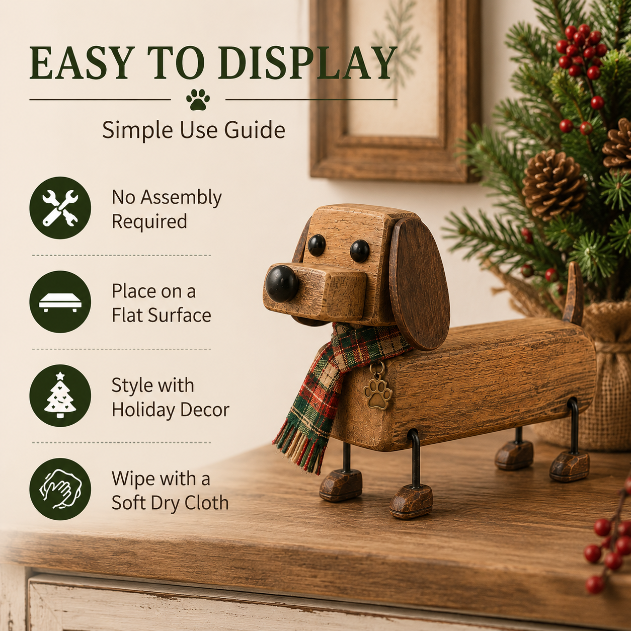 ✨Rustic Wooden Christmas Dachshund Figurine
