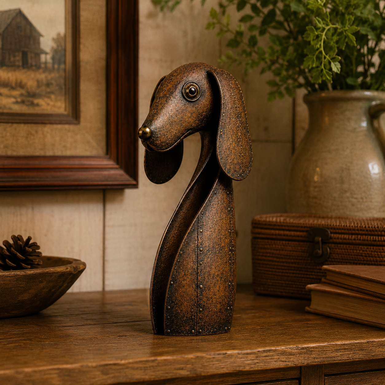 🐕Vintage Brown Hollow Metal Dog Figurine