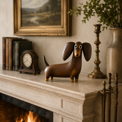 💡Whimsical Wood-Look Dachshund Sculpture