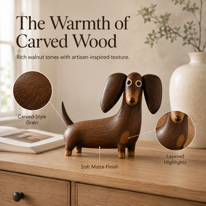 💡Whimsical Wood-Look Dachshund Sculpture