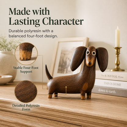 💡Whimsical Wood-Look Dachshund Sculpture