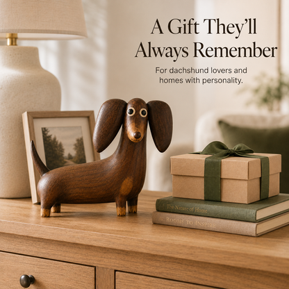 💡Whimsical Wood-Look Dachshund Sculpture
