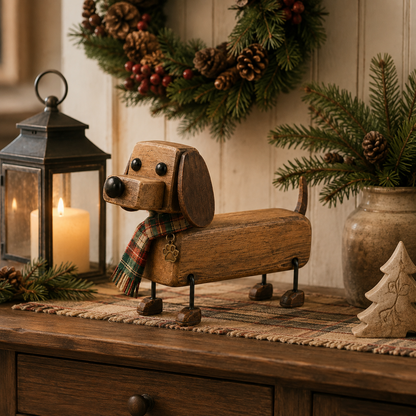 ✨Rustic Wooden Christmas Dachshund Figurine