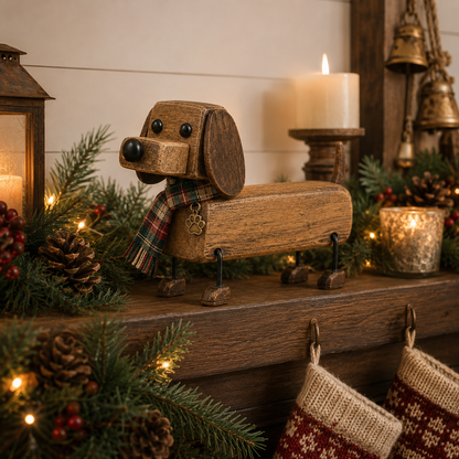 ✨Rustic Wooden Christmas Dachshund Figurine
