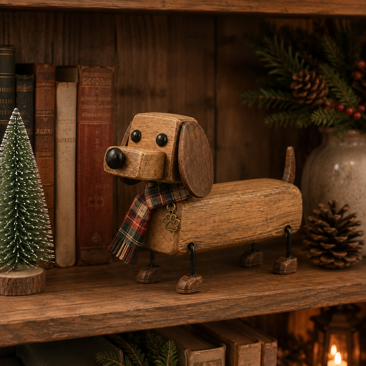 ✨Rustic Wooden Christmas Dachshund Figurine