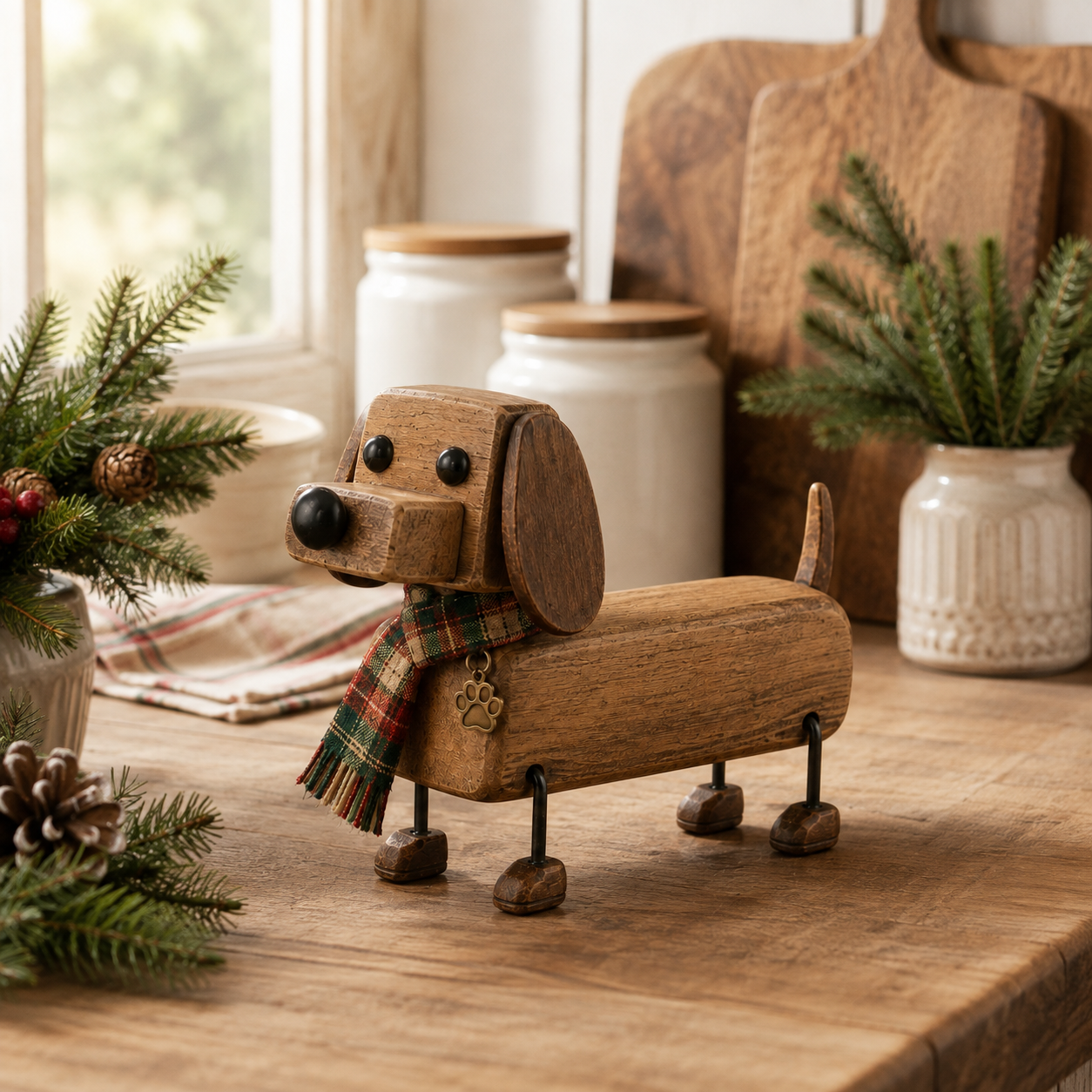 ✨Rustic Wooden Christmas Dachshund Figurine