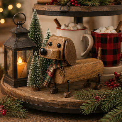 ✨Rustic Wooden Christmas Dachshund Figurine