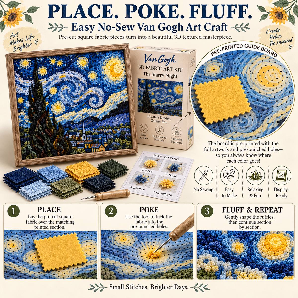 🎨 Van Gogh 3D Fabric Art Kit | Create Your Own Textured Masterpiece