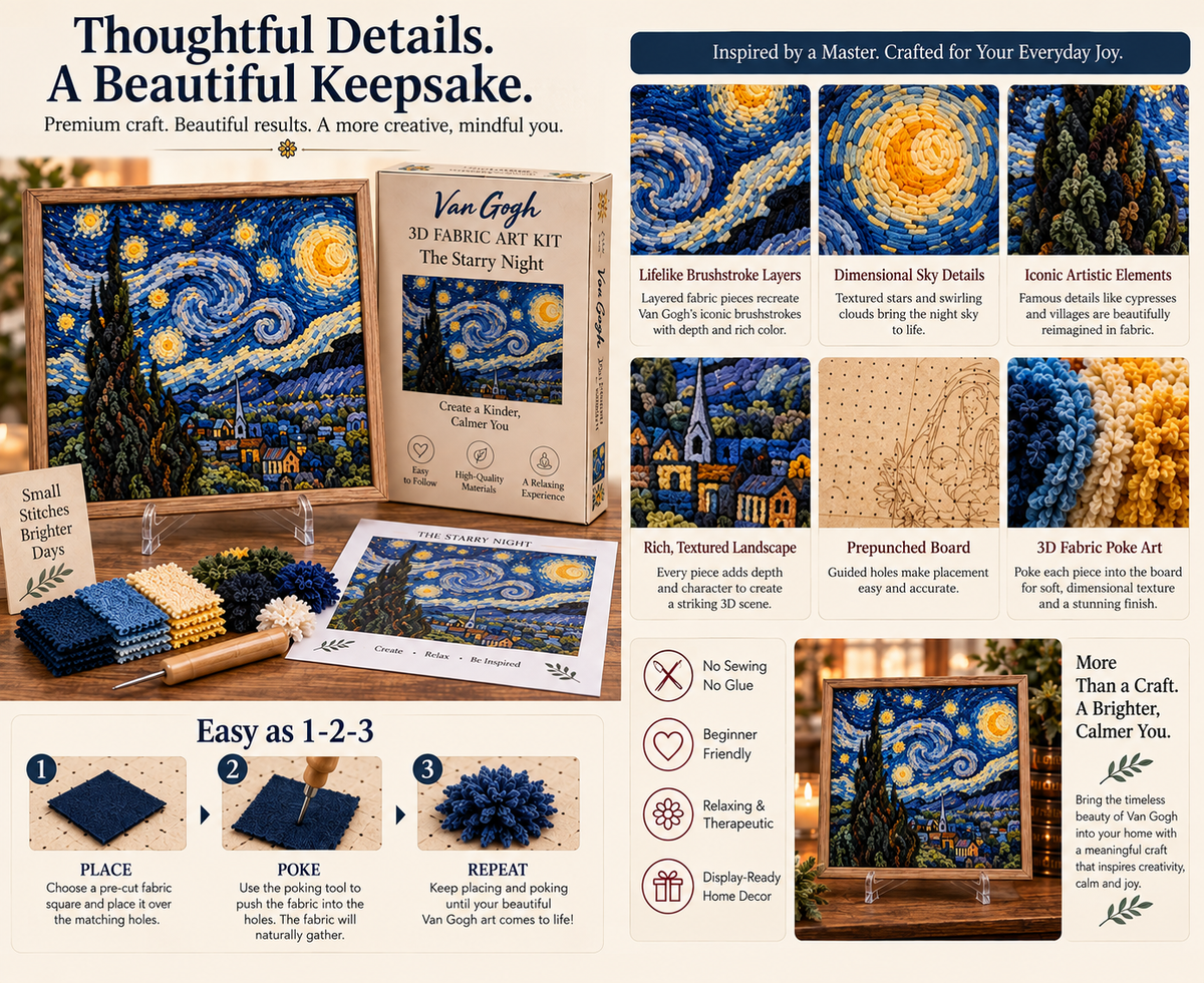 🎨 Van Gogh 3D Fabric Art Kit | Create Your Own Textured Masterpiece