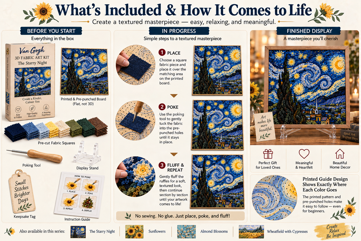 🎨 Van Gogh 3D Fabric Art Kit | Create Your Own Textured Masterpiece