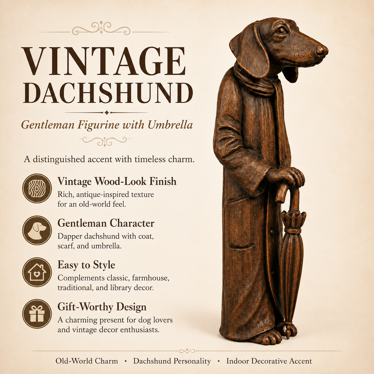 🐶Vintage Dachshund Gentleman Figurine with Umbrella