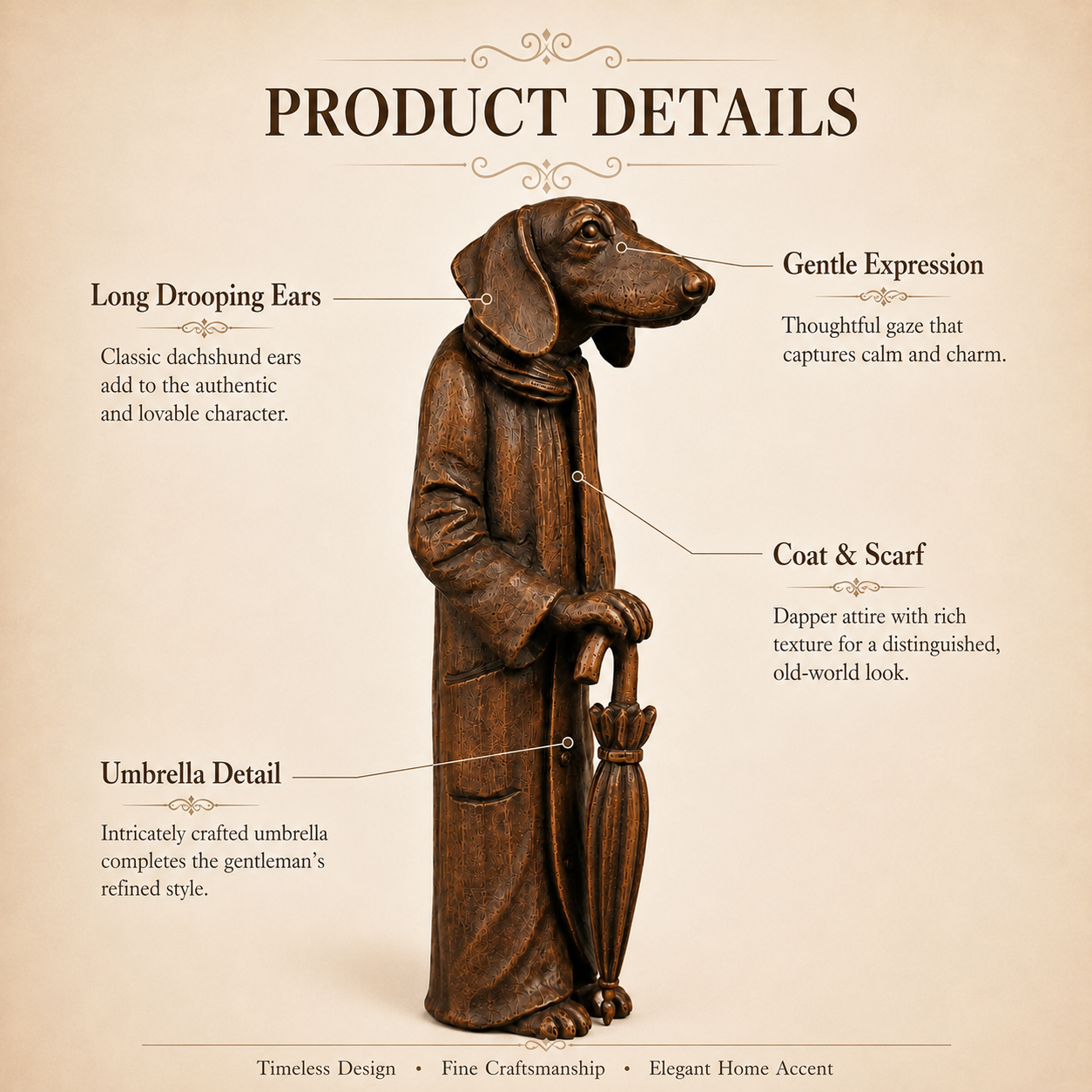 🐶Vintage Dachshund Gentleman Figurine with Umbrella