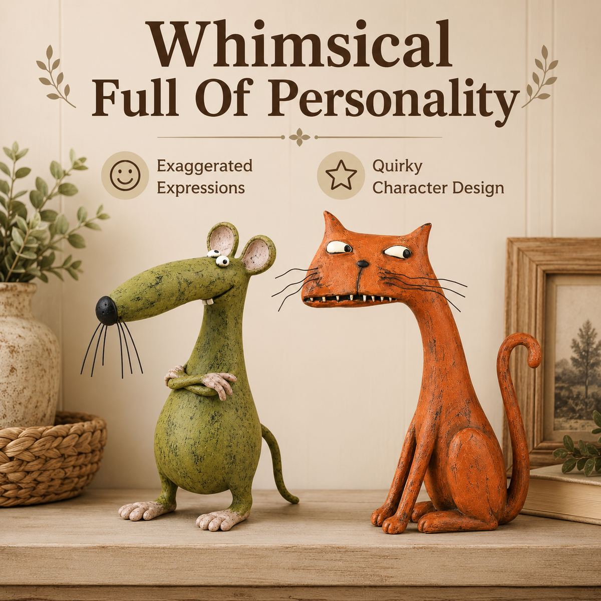 🧡Whimsical Vintage Mouse & Cat Figurine