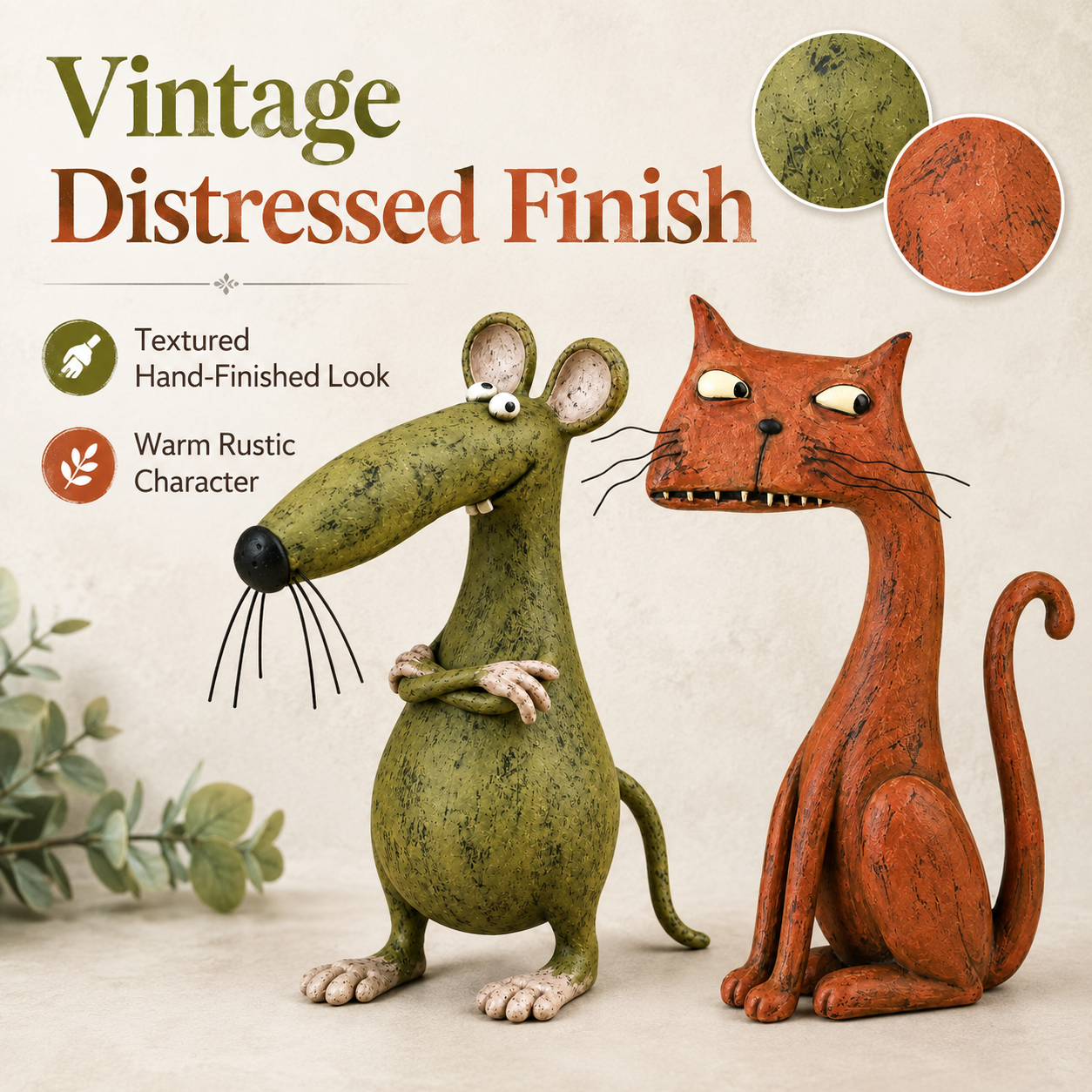🧡Whimsical Vintage Mouse & Cat Figurine