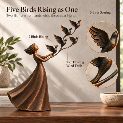 🕊️Let Her Fly Woman & Five Birds Sculpture