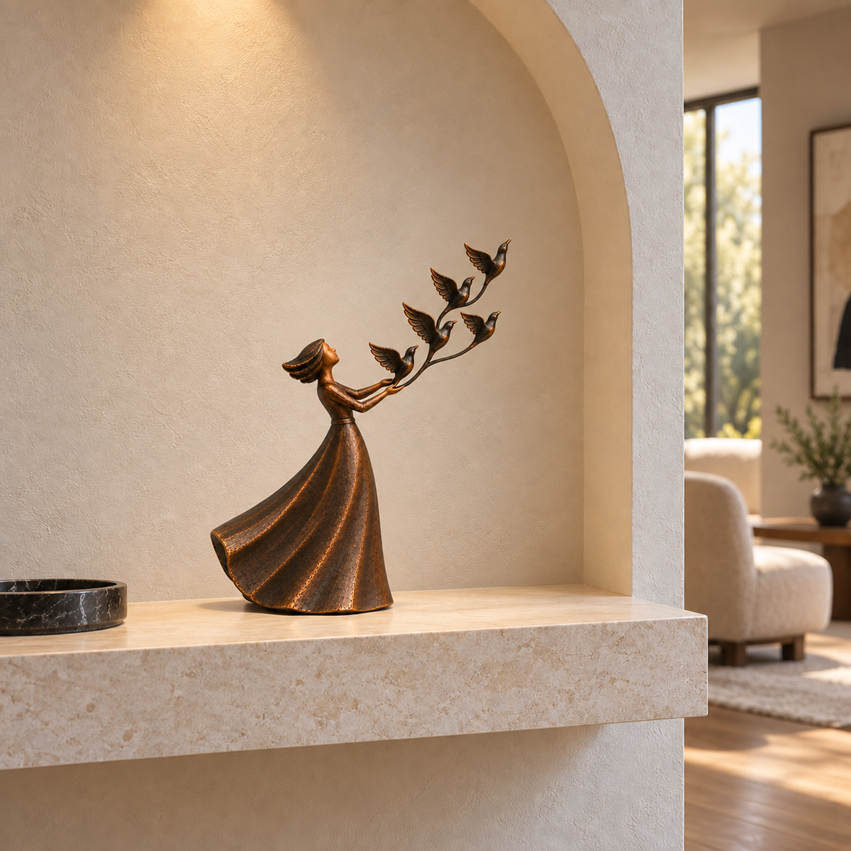 🕊️Let Her Fly Woman & Five Birds Sculpture