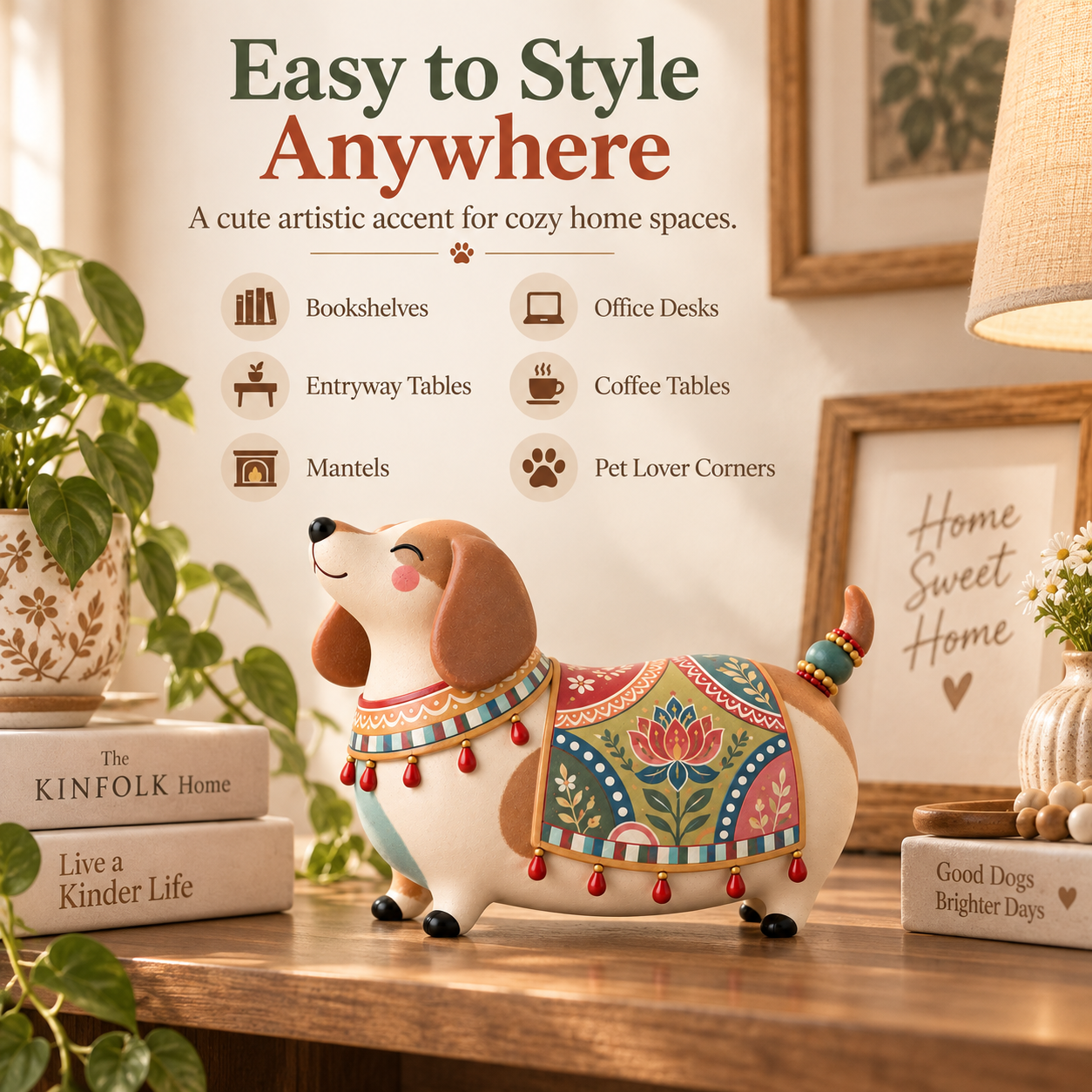 🎨Whimsical Folk Art Dachshund Figurine