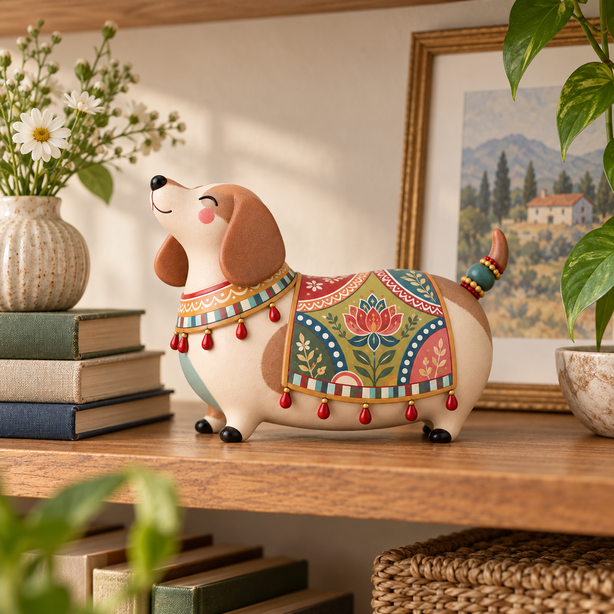 🎨Whimsical Folk Art Dachshund Figurine