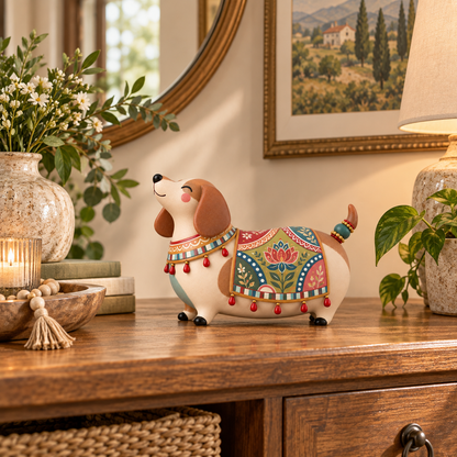 🎨Whimsical Folk Art Dachshund Figurine