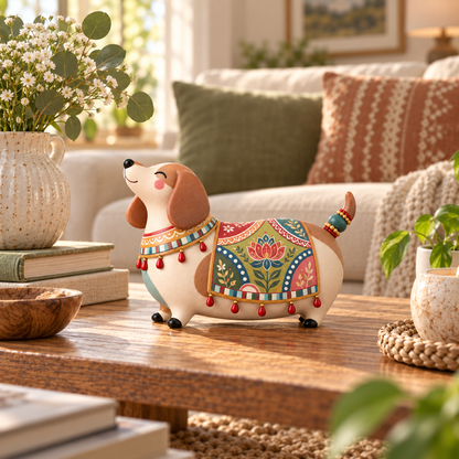 🎨Whimsical Folk Art Dachshund Figurine