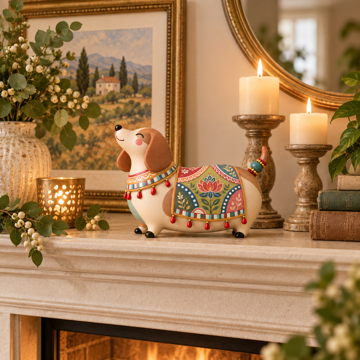 🎨Whimsical Folk Art Dachshund Figurine