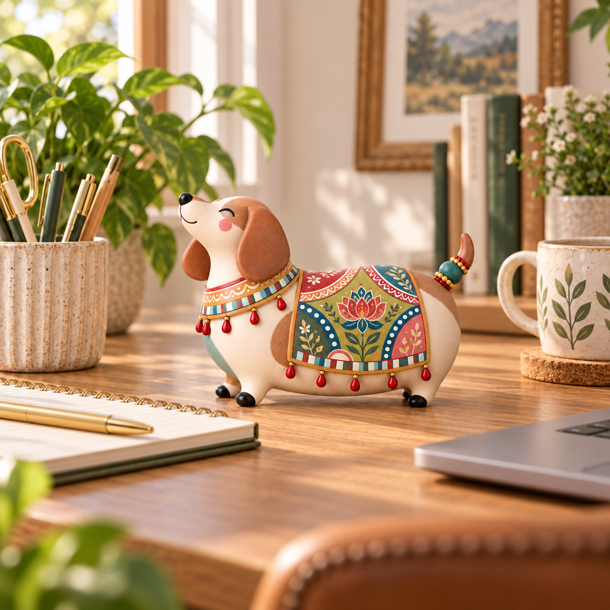 🎨Whimsical Folk Art Dachshund Figurine