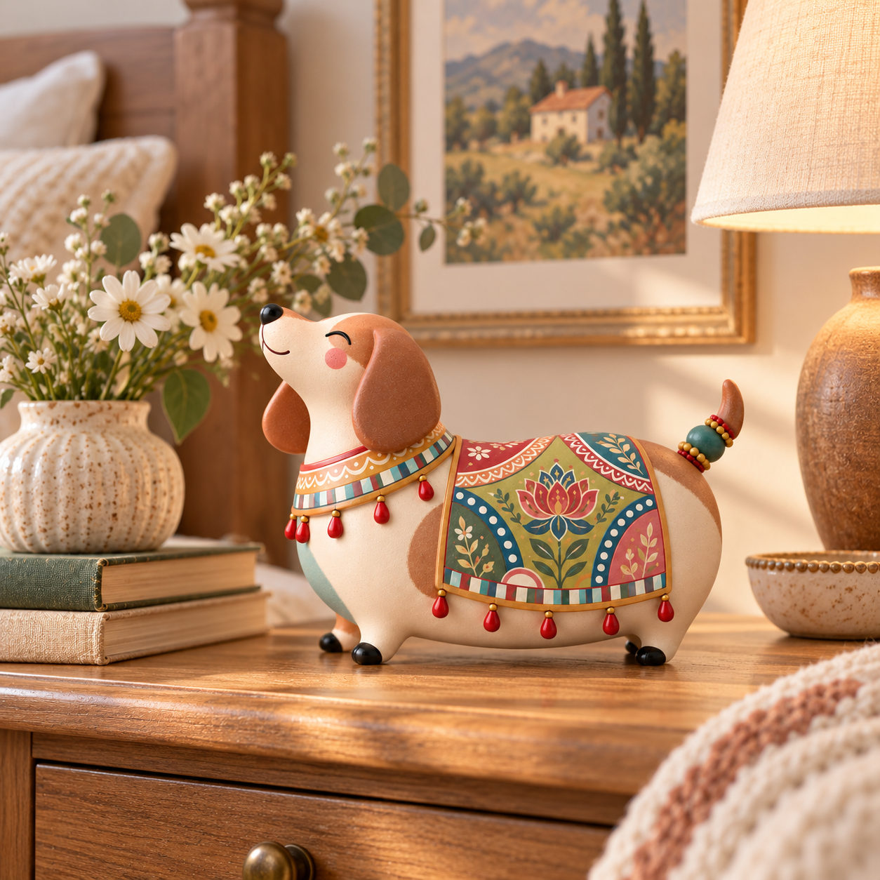 🎨Whimsical Folk Art Dachshund Figurine