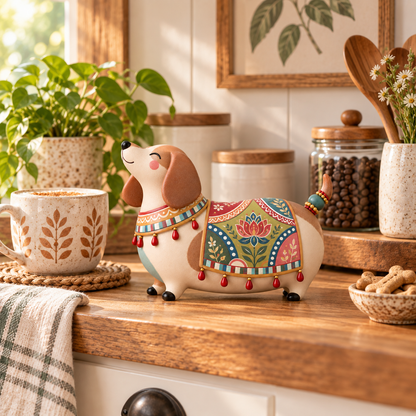 🎨Whimsical Folk Art Dachshund Figurine