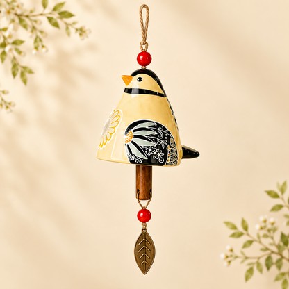 Hand-Painted Resin Bird Wind Chime, Colorful Folk Art Garden Hanging Decor
