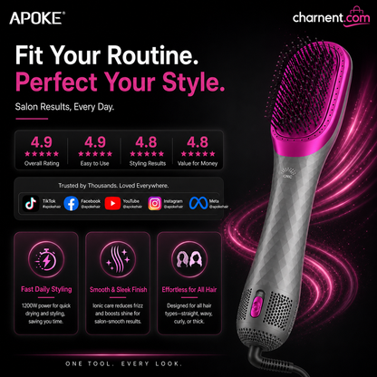 3-in-1 Hot Air Hair Brush and Curler—Quick Curling Wand and Electric Straightening Brush
