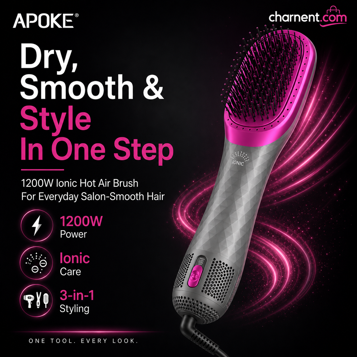 3-in-1 Hot Air Hair Brush and Curler—Quick Curling Wand and Electric Straightening Brush