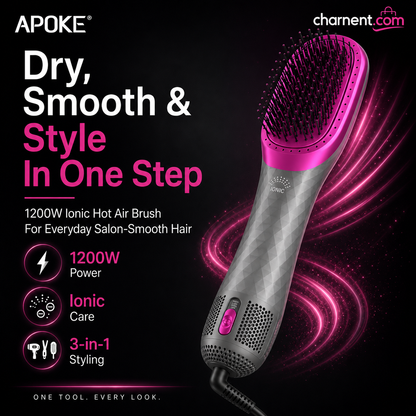 3-in-1 Hot Air Hair Brush and Curler—Quick Curling Wand and Electric Straightening Brush