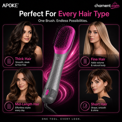 3-in-1 Hot Air Hair Brush and Curler—Quick Curling Wand and Electric Straightening Brush