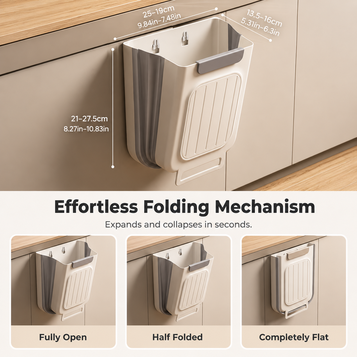 Multipurpose Hanging Collapsible Trash Can for Kitchen