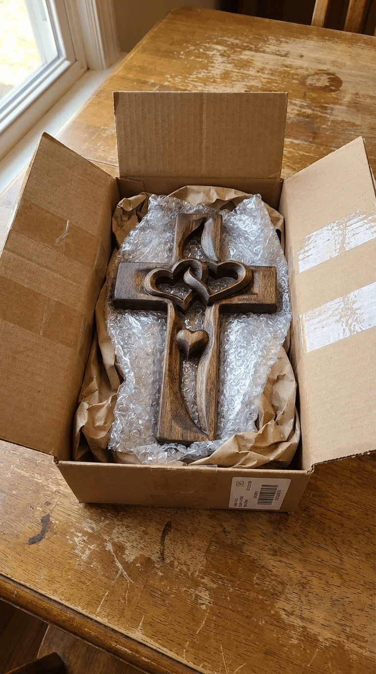 "Two Hearts, One Faith" Intertwined Wooden Cross