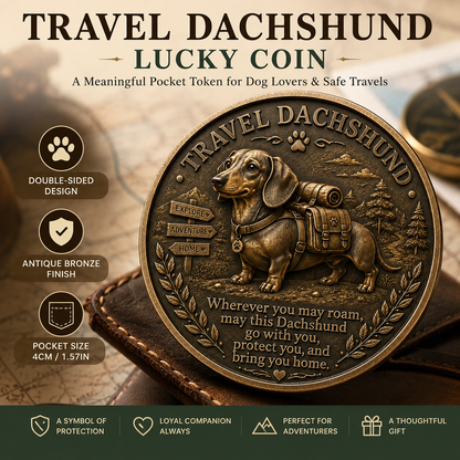 🏆🐾 Travel Dachshund Lucky Coin | 3D Relief Edition ⭐⭐⭐⭐⭐