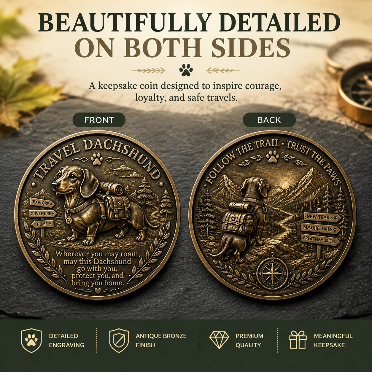 🏆🐾 Travel Dachshund Lucky Coin | 3D Relief Edition ⭐⭐⭐⭐⭐