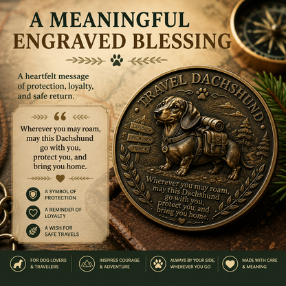 🏆🐾 Travel Dachshund Lucky Coin | 3D Relief Edition ⭐⭐⭐⭐⭐