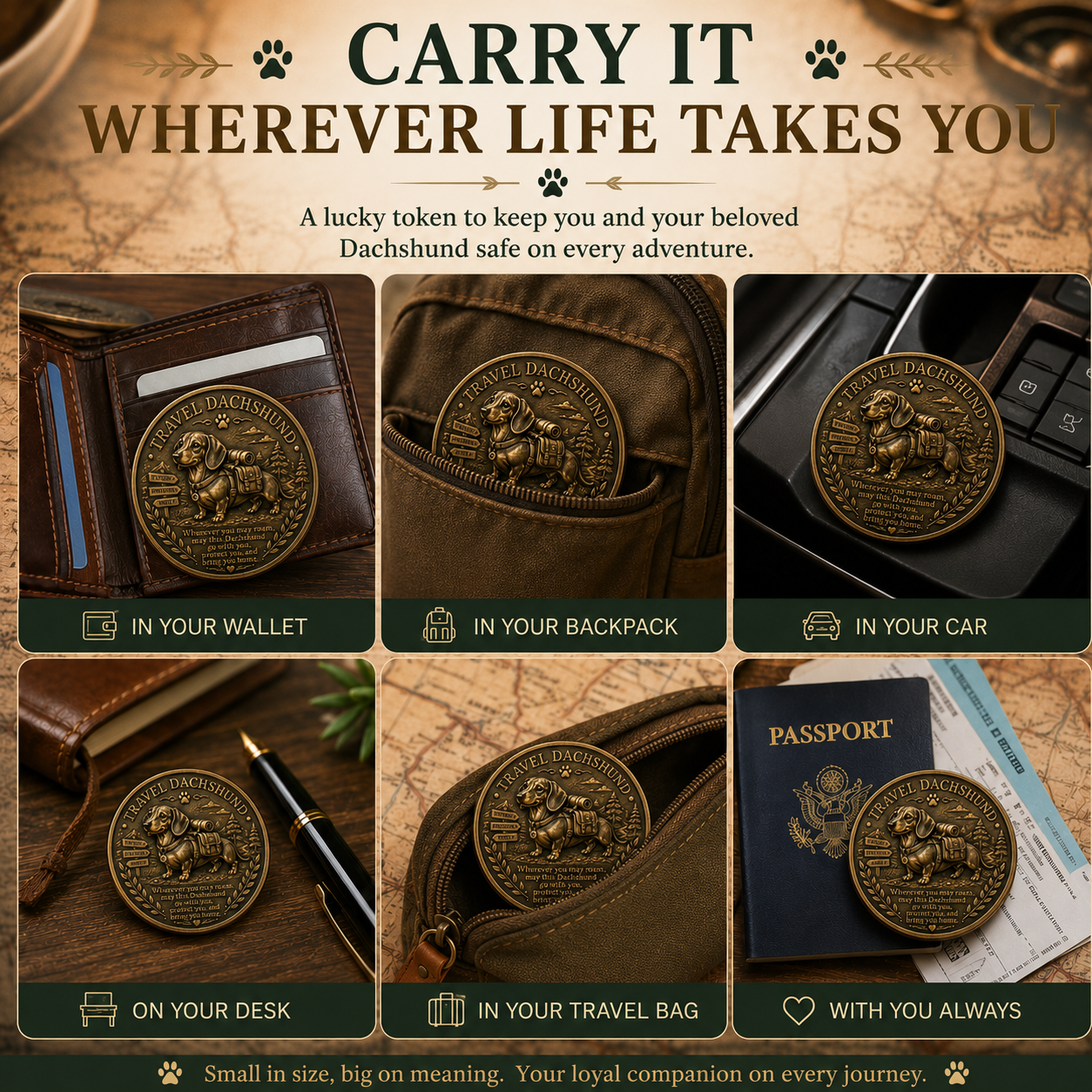 🏆🐾 Travel Dachshund Lucky Coin | 3D Relief Edition ⭐⭐⭐⭐⭐