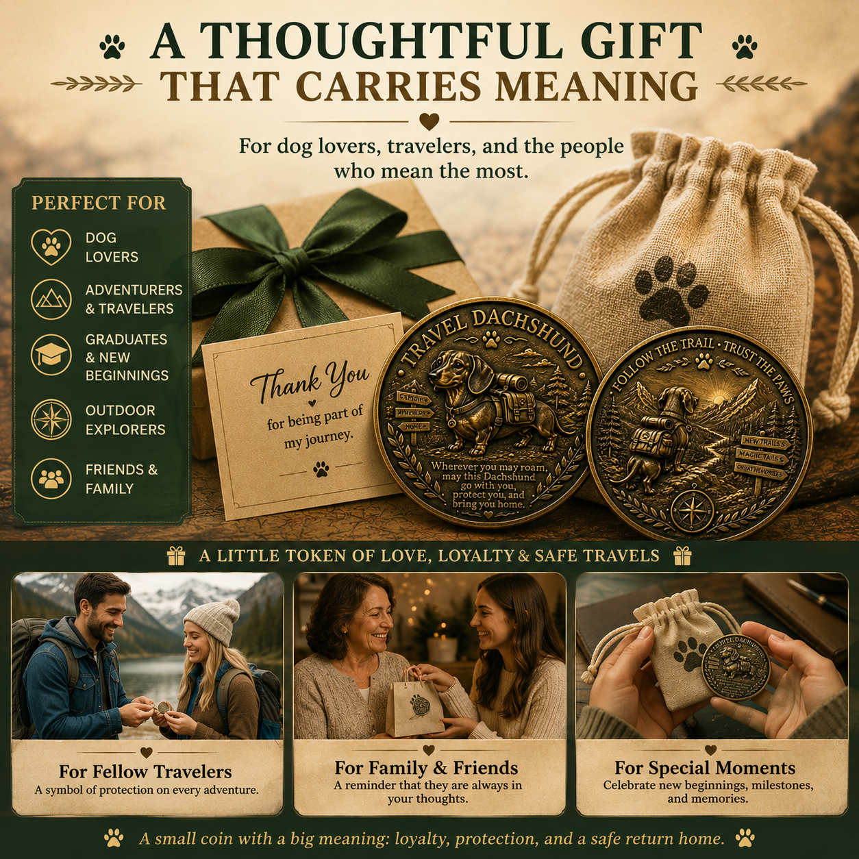 🏆🐾 Travel Dachshund Lucky Coin | 3D Relief Edition ⭐⭐⭐⭐⭐