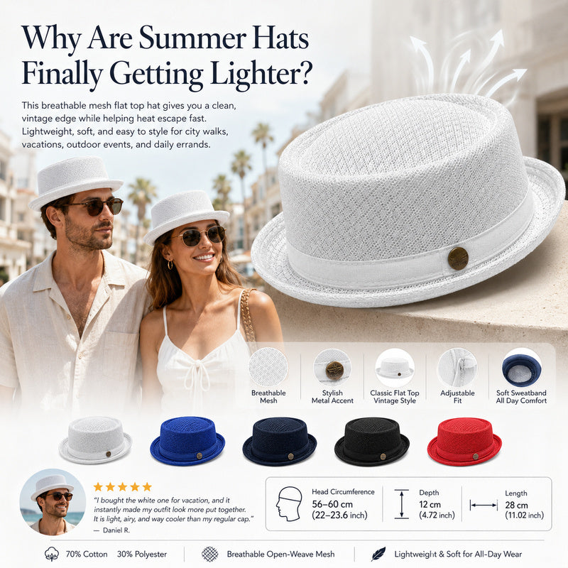 Unisex Breathable Mesh Pork Pie Hat